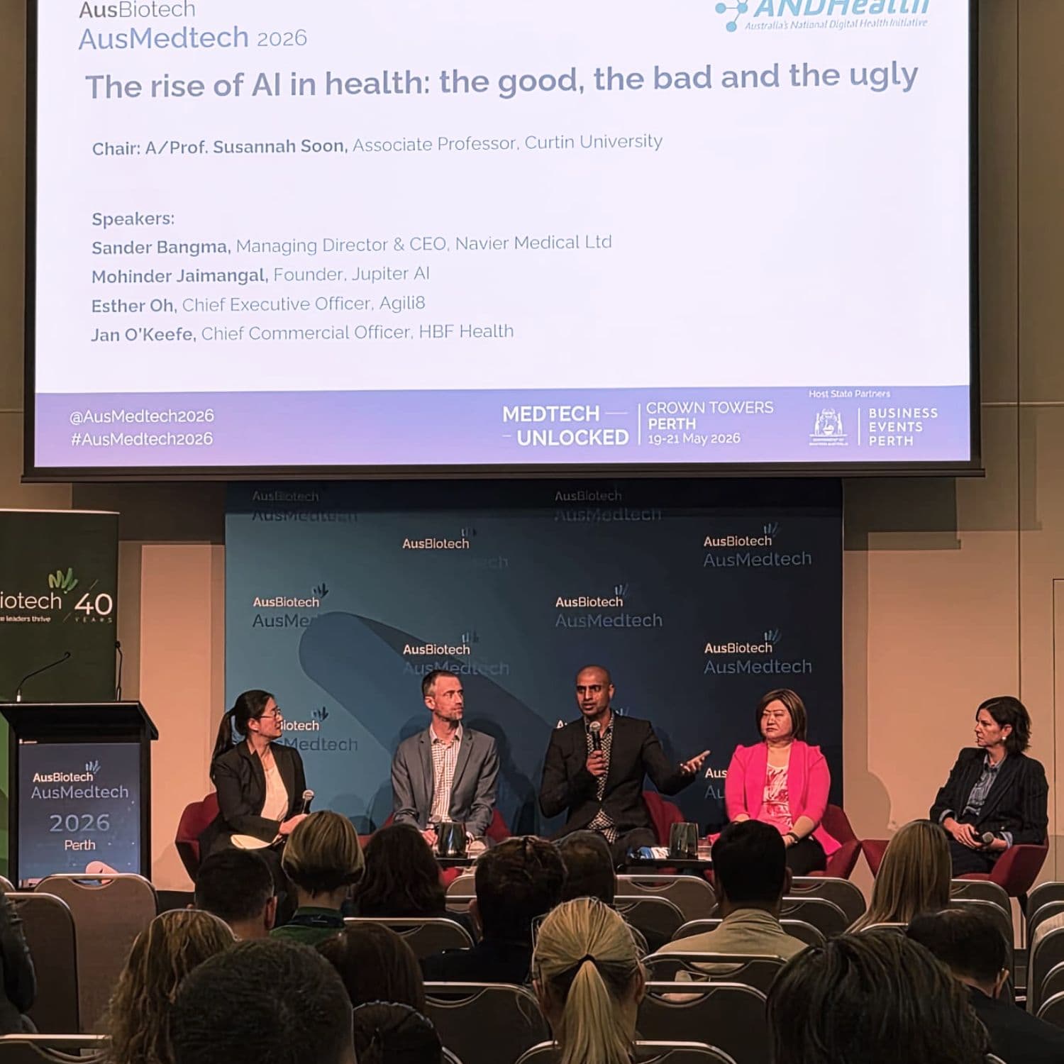 Mo Jaimangal speaking on an AI in health panel